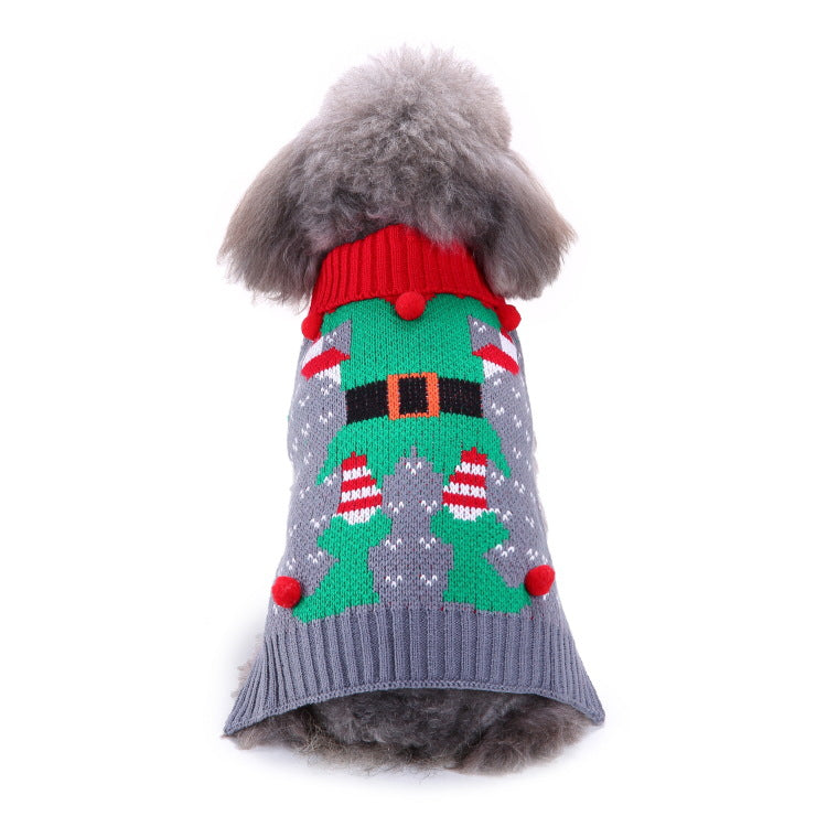 Christmas Pet Sweater with Bone Stripes & Turtleneck – Cozy Holiday Knitwear
