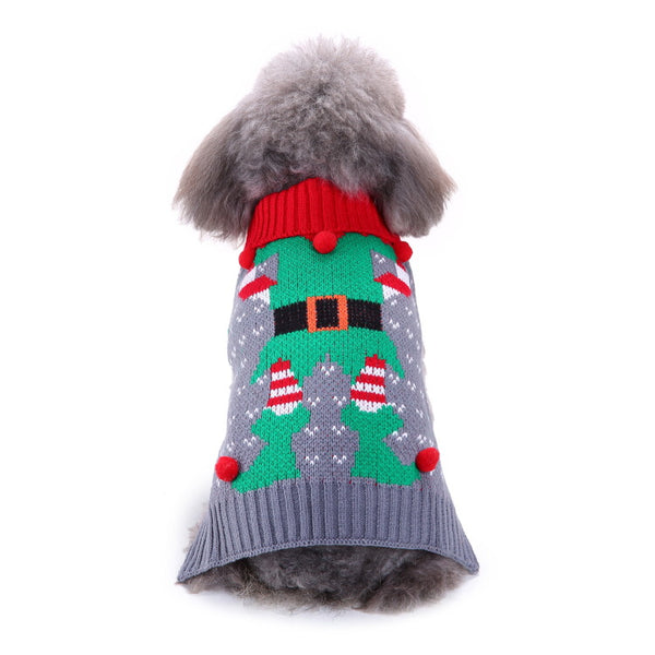 Christmas Pet Sweater with Bone Stripes & Turtleneck – Cozy Holiday Knitwear
