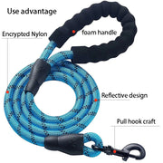 Reflective Nylon Dog Leash 1.5m – Durable Rope Lead with Padded Handle